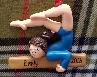 Personalized Gymnast in Blue Leotard - Gymnastics/Gymnast Birthday/Gymnastics Cake Stand/Magnet/Ornament - Customize Hair Color & Skin Tone