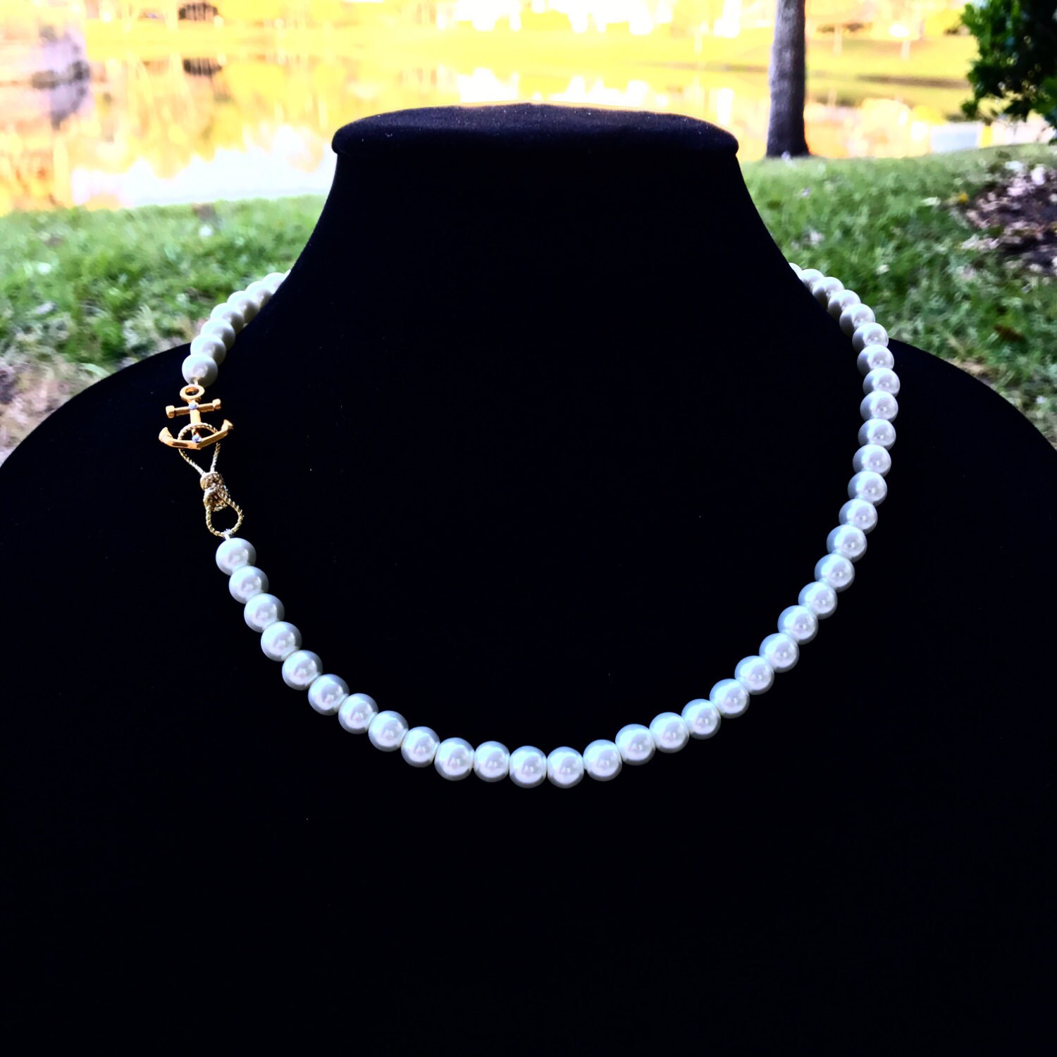 Glass Pearl Anchor Necklace