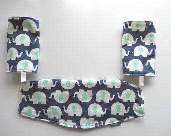 Ergo Adapt carrier bib/cover and a pair of drool pads set-Elephants in Navy