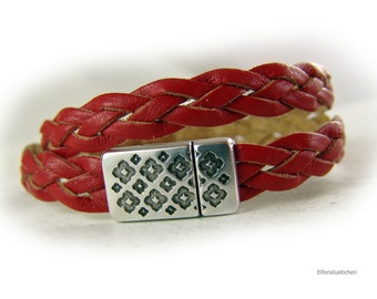 Womens bracelet braided leather wrap bracelet red silver - womens gift for her wife girlfriend best friend sister mother