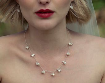 Pearl cluster necklace, freshwater pearl necklace bridal necklace pearl necklace wedding - May