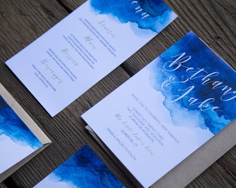 Invitación de la boda Boho acuarela azul tarjeta de respuesta DIY para imprimir
