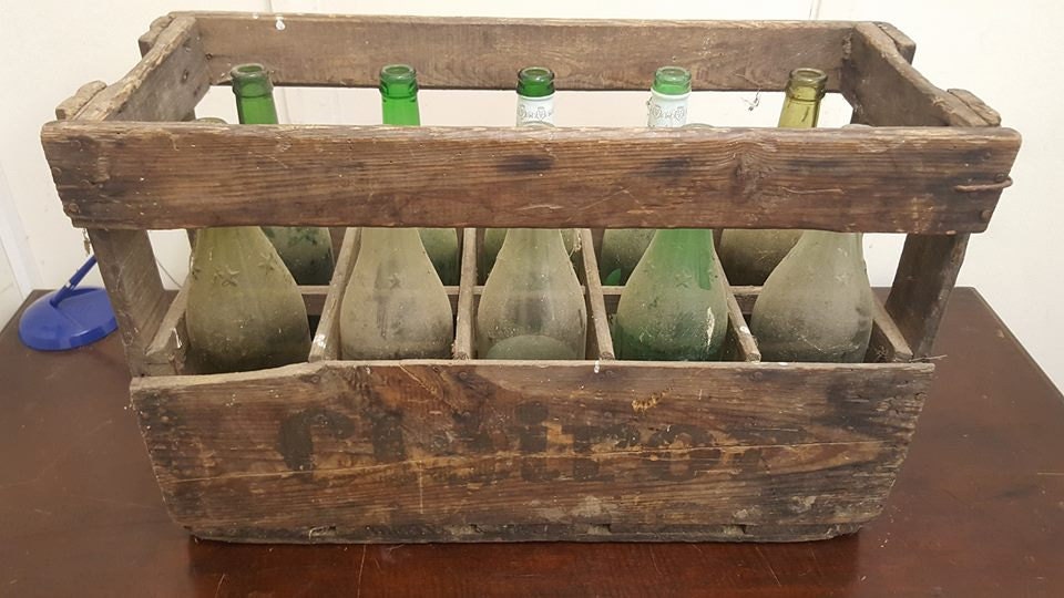 1 x FRENCH WINE CRATE with bottles! Genuine Wooden Original Vintage Crate industrial Wine Box
