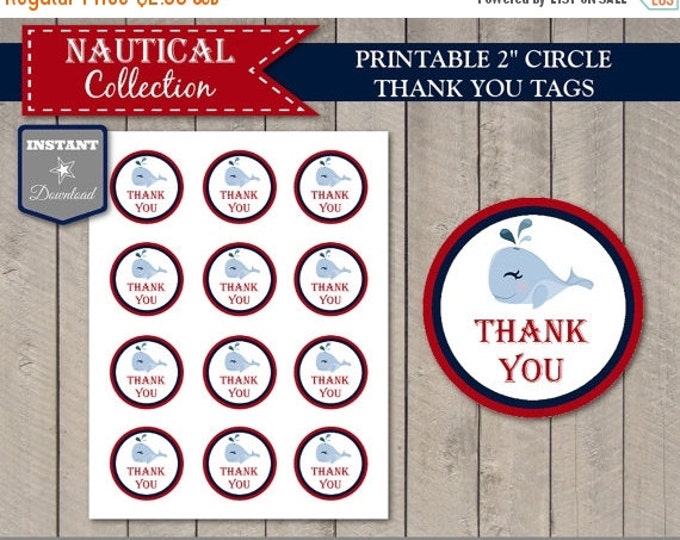 SALE INSTANT DOWNLOAD Nautical 2" Circle Thank You Tags / Printable / Nautical Boy Collection / Item #606