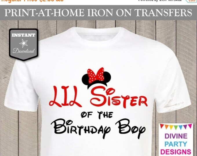 SALE INSTANT DOWNLOAD Print at Home Red Girl Mouse Lil' Sister of the Birthday Boy Printable Iron On Transfer / T-shirt / Trip / Item #2393