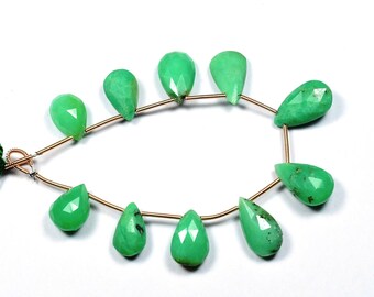 7 Inch Strand-10x14-11x17mm-Natural Chrysoprase Faceted Pear Shape Briolette Beads Strand 10 Beads(2881-82)