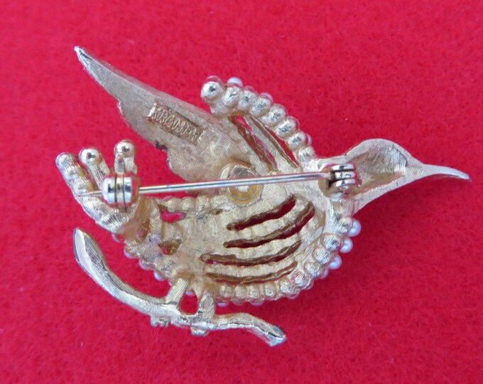 Vintage Brooch, Faux Pearl Bird Brooch, Signed Kramer Jewelry, Figural Brooch, 1950s Jewelry, Gift Idea, Gift Boxed