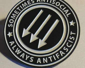 Sometimes Antisocial Always Antifascist Enamel Metal Pin punk antifa hardcore occult