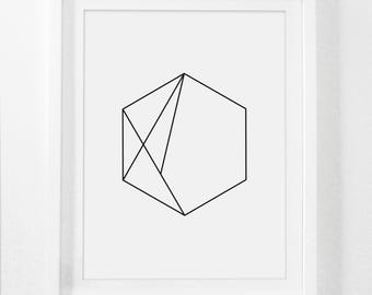 Grey and Black Wall Art Hexagon Art Grey and White Black