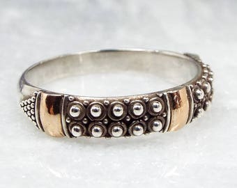 Vintage / Sterling Silver with Gold Etruscan Style Band Stacking Ring / Size R