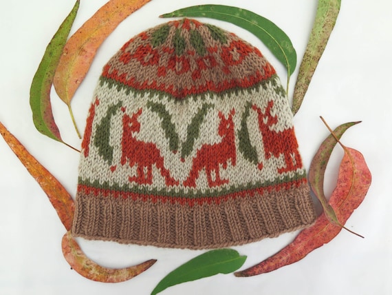 KNITTING PATTERN, Kangaroo Hat, Red Kangaroo, Australian Hat, Stranded Knitti...