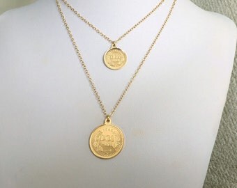 Gold coin necklace, Greece coin necklace, Medallion necklace Gold coin charm, gold coin pendant Layered necklace, Men gold coin necklace