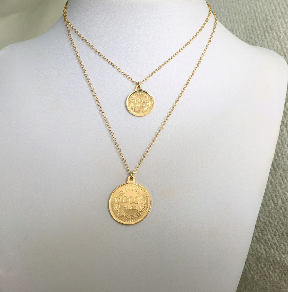 Gold coin necklace Greece coin necklace Medallion necklace