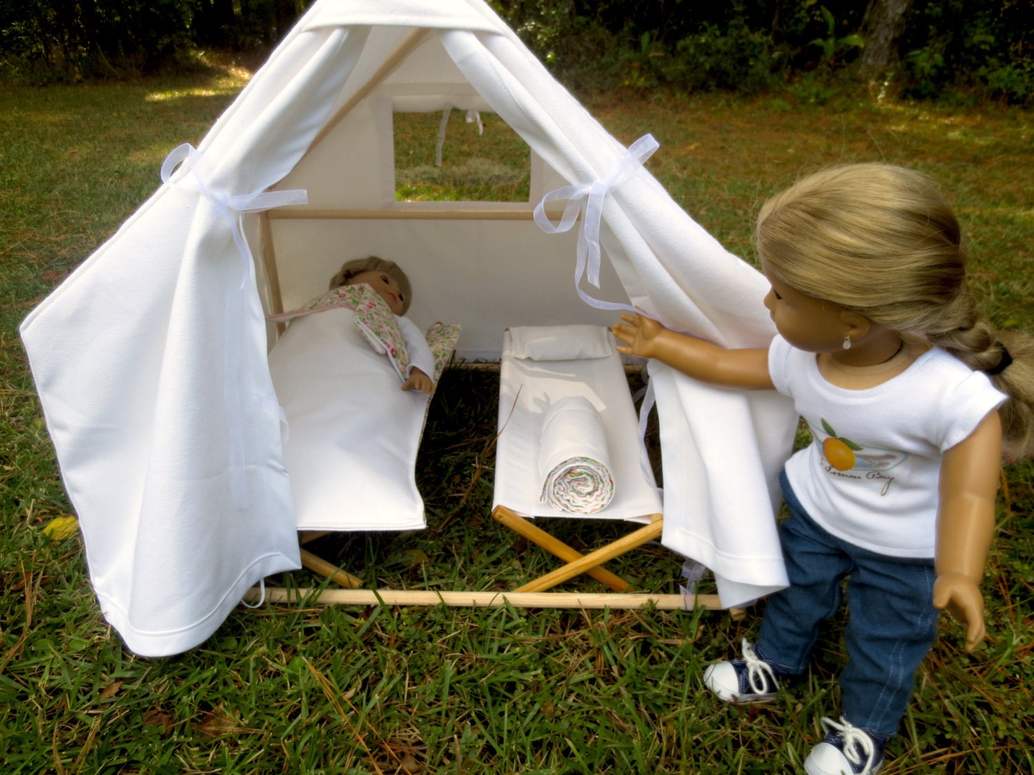 Doll TENT & COTS Fits 2 dolls Handcrafted for 18 Inch