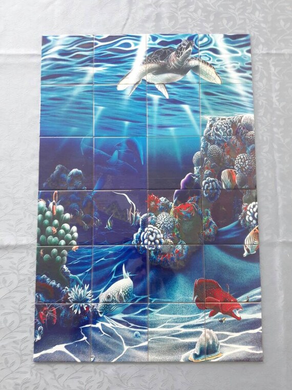 Decorative handmade ceramic tile Mural of Ocean Life.F45