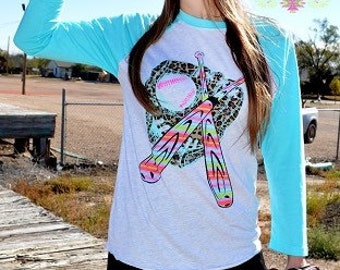 Baseball Crazy Train Shirt ~ 3/4 Length Sleeves ~ Leopard Print