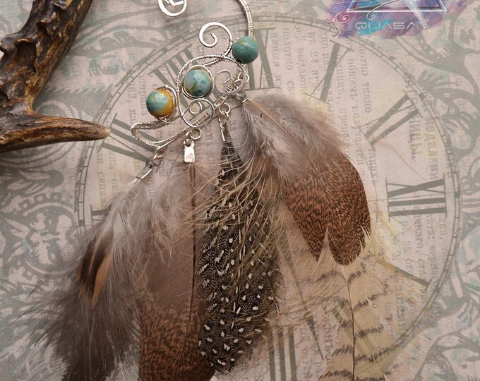 Ear cuff "Bird's forest" | ear cuff feathers, boho tribe, ethnic, cuff bird, boho ethno style, ear cuff no piercing need, gift for her