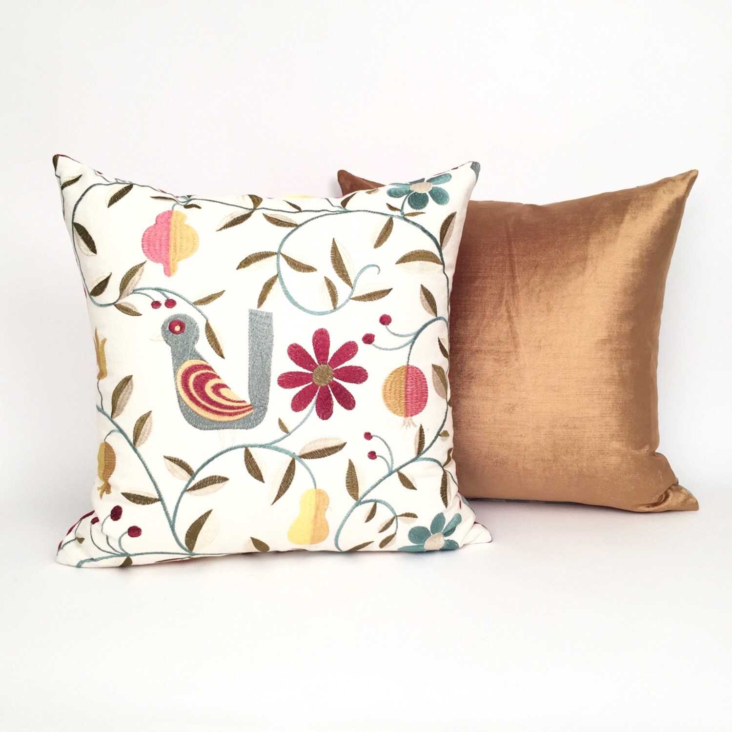Jewel Tones Unique Designer Fabric Embroidered Throw Pillow