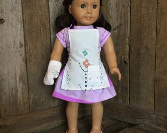 Apron and Oven Mitt for an 18 inch doll, American Girl Doll Size, fits some stuffed animals