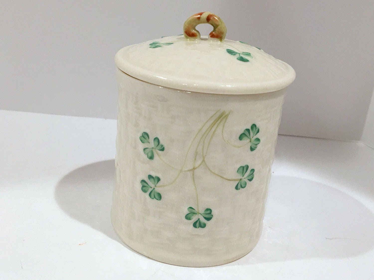 Reserved for SR, Belleek Marmalade Jar, Irish Porcelain, Irish China, Irish Bowl, Shamrocks Box