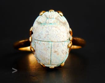 1935 Antique Art Deco Ring solid 18K Gold Ancient Egyptian Scarab Ø US6.5 /5.3