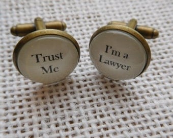 Handcrafted "Trust Me - I'm a Lawyer" Cuff links and Tie Clip - Excellent Lawyer Gift for a Lawyer Cufflinks, Tie Bar - Free UK Shipping