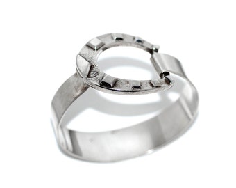 70s Equestrian Sterling Silver Horseshoe Bangle Bracelet, Vintage Modernist Runway Horse 1970s Designer Jewelry Gifts for Her