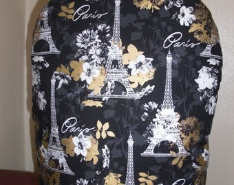 French Press Coffee Cozy Cafetaire Cover Paris Eiffel Tower Print Black and White with Metallic Gold