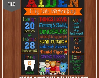 Daniel Tiger 1st Birthday Chalkboard - Digital - Daniel Tiger Poster - Daniel Tiger - Colorful - Boy First Birthday - Girl First Birthday