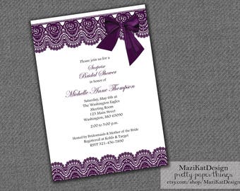 Plum Lace + Bow Bridal Shower Invitation
