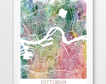 Rotterdam City Urban Map Poster, Rotterdam Street Map Print, Rotterdam Netherlands Watercolor Map, Modern Wall Art, Home Decor Printable Art