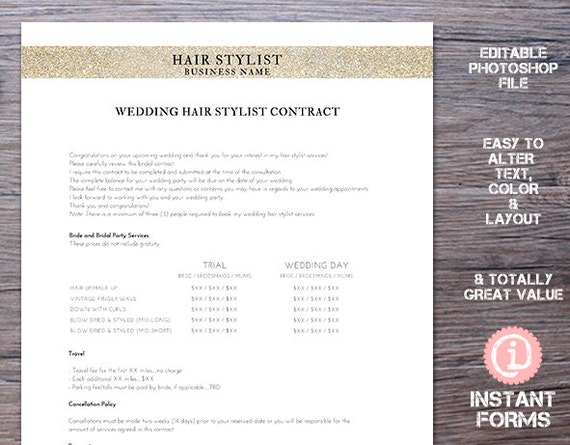 hair stylist wedding forms and contract if244 instant