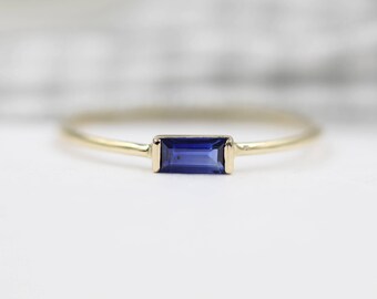 14k solid gold stackable ring sapphire ring baguette ring minimalist ring stacking ring genuine sapphire ring