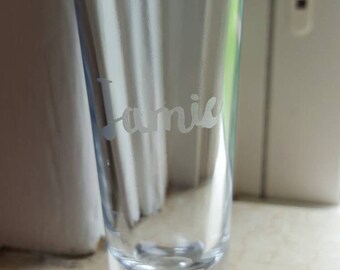 Handmade Personalized Etched Shot Glasses; name shot glasses, initial shot glasses