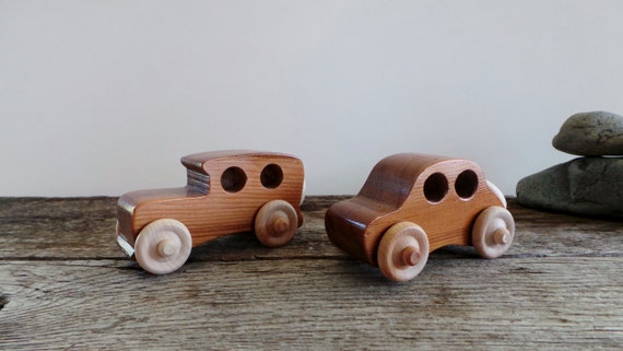 Wood Toy Cars Set of 2 Small Handmade Eco Friendly-Push Pull