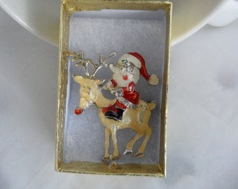 Vintage Rudolph the Red Nosed Reindeer Christmas Brooch Santa Claus Kitsch 1950s Christmas Decorations Christmas Jewelry Stocking Stuffer