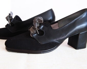 Vintage Black "JS Raub" Leather & Suede Oxford Shoes / Free U.S. Shipping