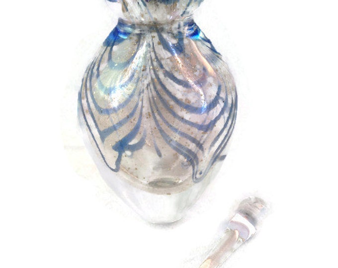 Art Glass Perfume Bottle | Hand Blown Murano with a Blue Swirls and Gold Speckles Teen