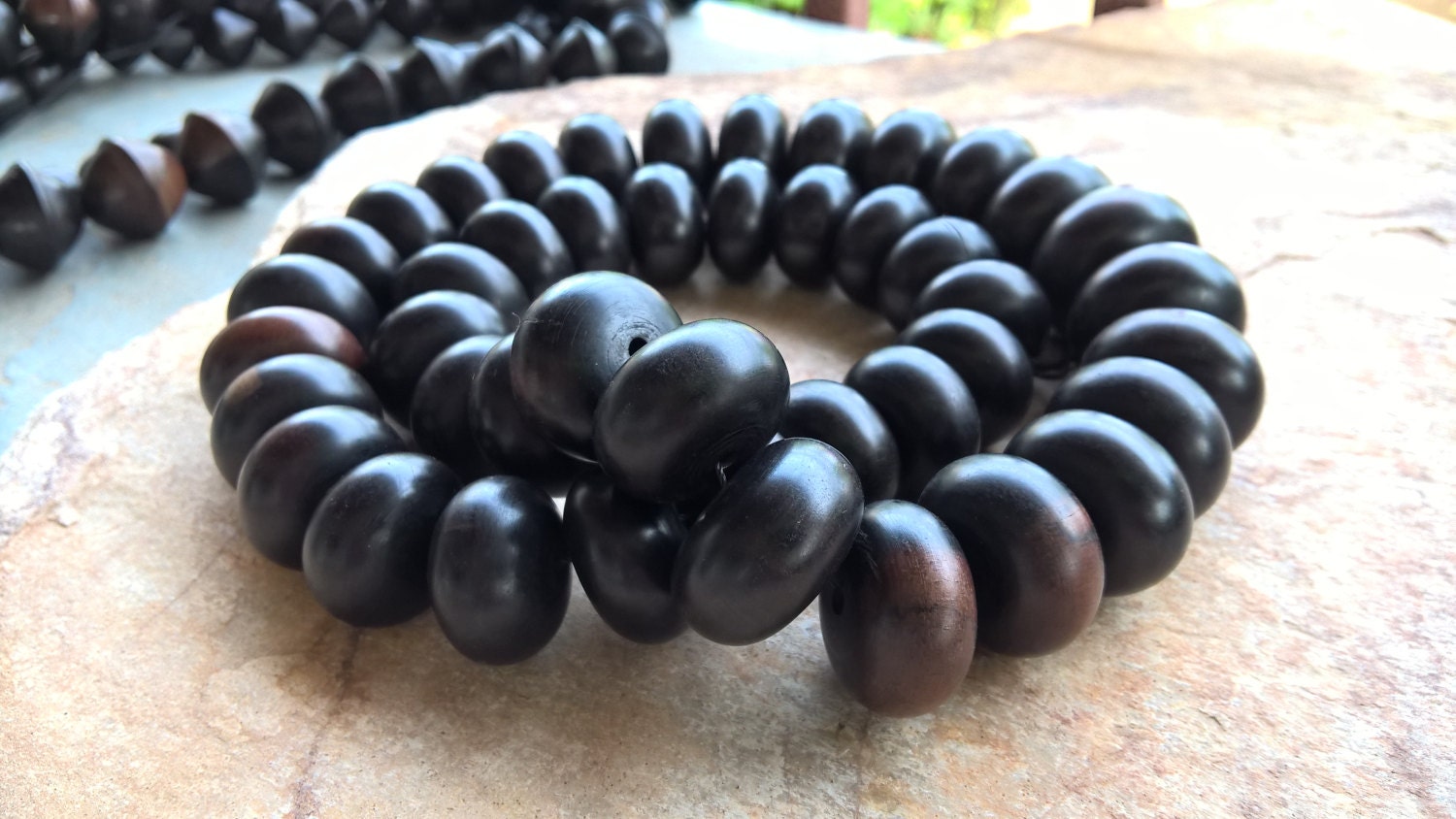 African Ebony Wooden Beads,Mali Dark Rondelle Wood Beads,Full String