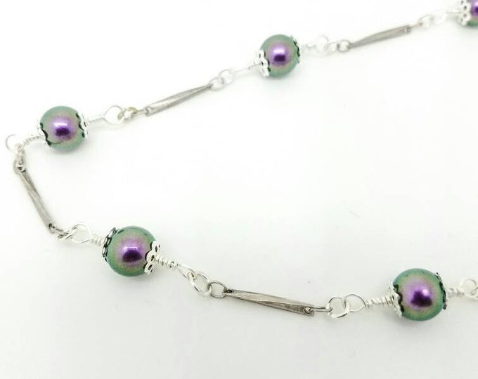 Purple Pearl Necklace Violet/Iridescent Purple necklace/Purple pearl jewelry/lilac necklace/Purple Swarovski necklace/iridescent necklace