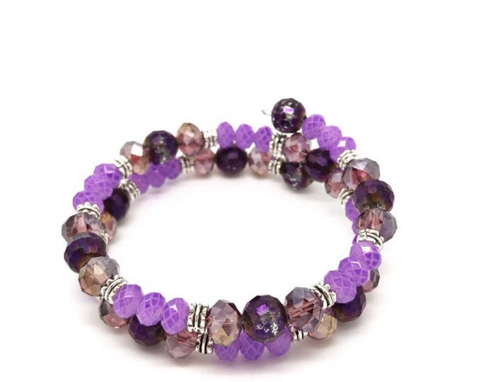 Purple memory bracelet, purple beaded bracelet, memory wire bracelet, purple bracelet, purple wrap bracelet