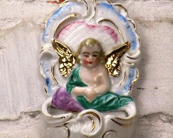 Porcelain Holy Water Font Vessel Beautiful Angel Germany Wall Hanging