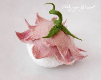Felted newborn hat flower cap pink powder pastel photography props baby photo prop CUSTOM ORDER