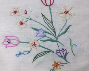 vintage embroidered floral linen tablecloth