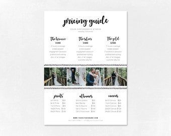 Photography Pricing Template - Price Guide List for Photographers - Wedding Photographer Photo Price Sheet - Price Guide - PG009