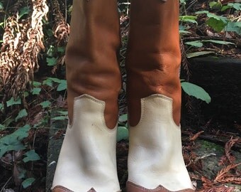 Wingtipped brown and cream Cowgirl Boots size 8 1/2 womens