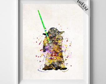 Yoda Print, Yoda Poster, Star Wars Poster, Yoda Art, Star Wars Gift, Nursery Decor, Giclee, Star Wars Art, Boy Gift, Type 2, Gift For Him