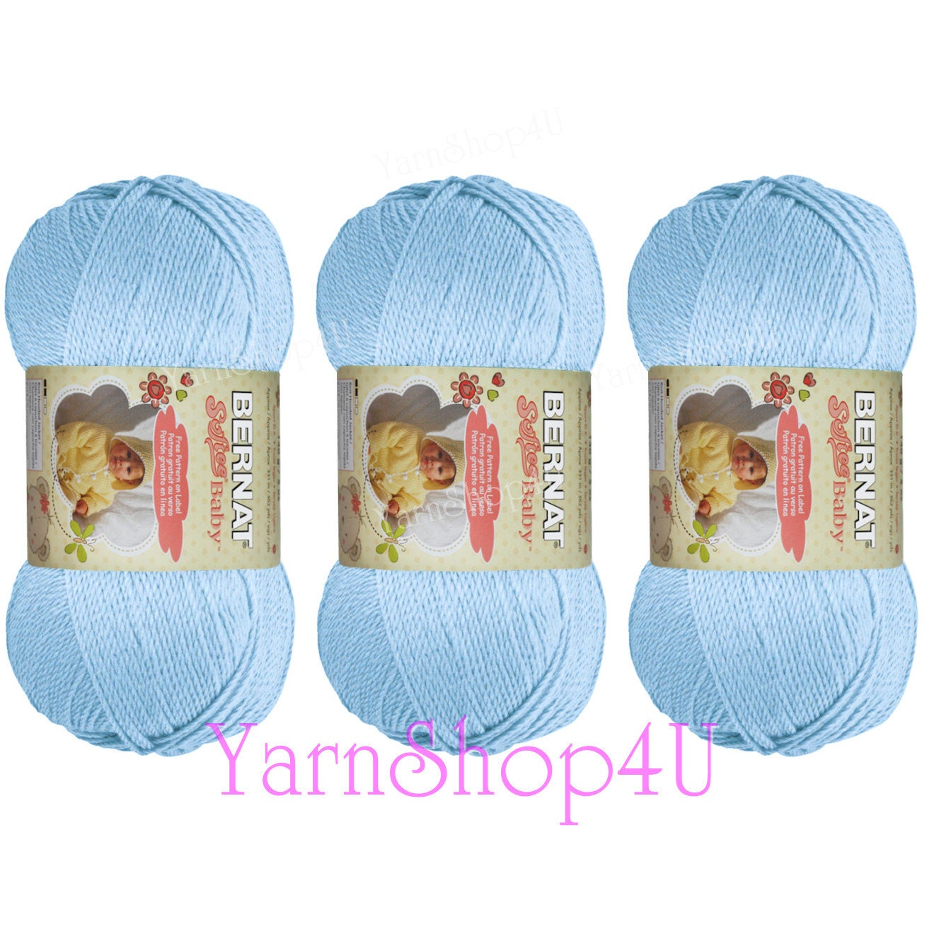 3 PACK PALE BLUE Bernat Softee Baby Blue Baby yarn Blue