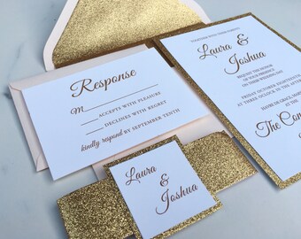Gold Glitter Wedding Invitation - Luxe Blush & Gold Glitter Wedding Invites - Pale Pink Wedding Invitation Suite - Sample Set