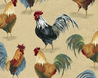 Chicken Fabric, Rooster Fabric, Windham Country Kitchen 41212-1 Megan Duncanson, Rooster Quilt Fabric, Chicken Quilt Fabric, Farm, Cotton